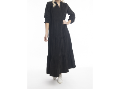 Orientique Cord Solids Dress Layered Maxi Black